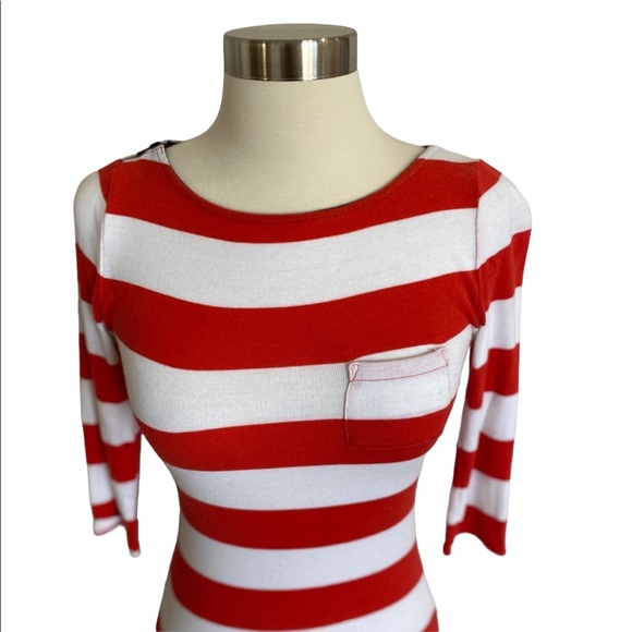 Express Blouse Womens Striped Baseball Tee Stretch Extra Small - Picture 2 of 8